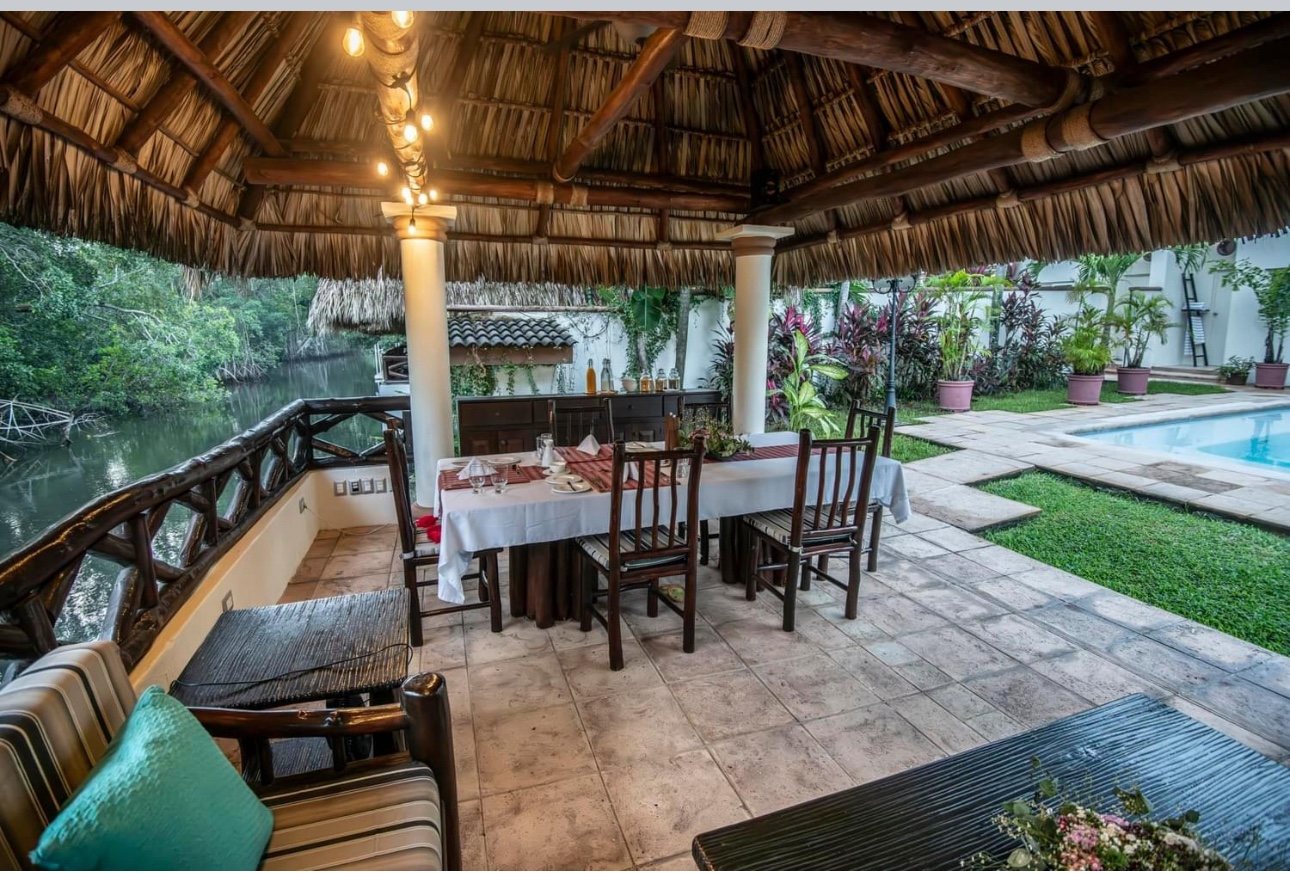 Billfish Inn gazebo, pool and mangrove setting on Guatemala's Pacific coast