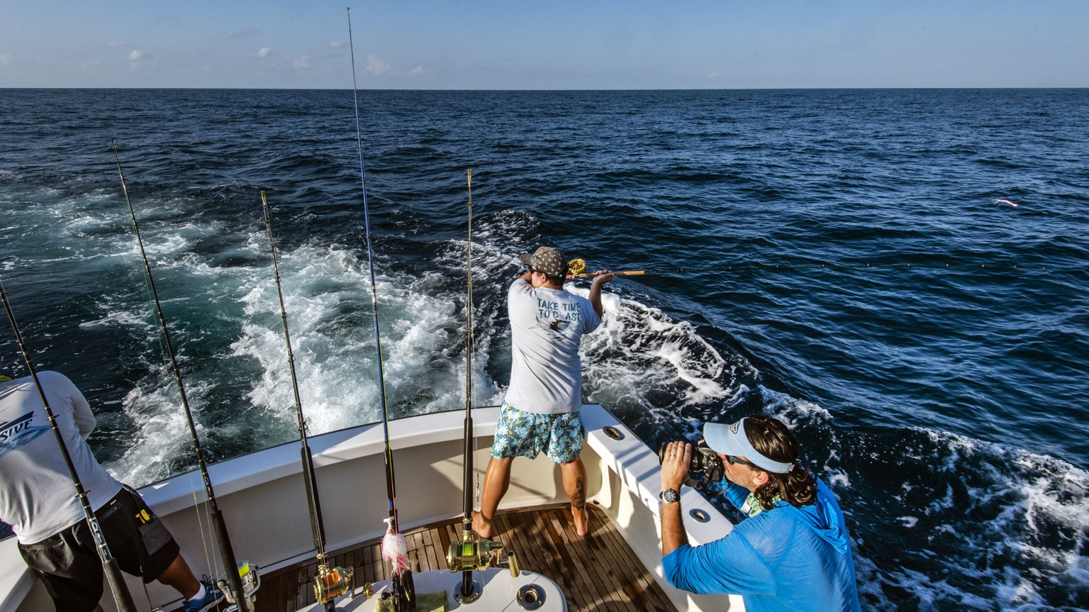 Fly fishing aboard Decisive in Guatemala, photographed by Mark Hatter